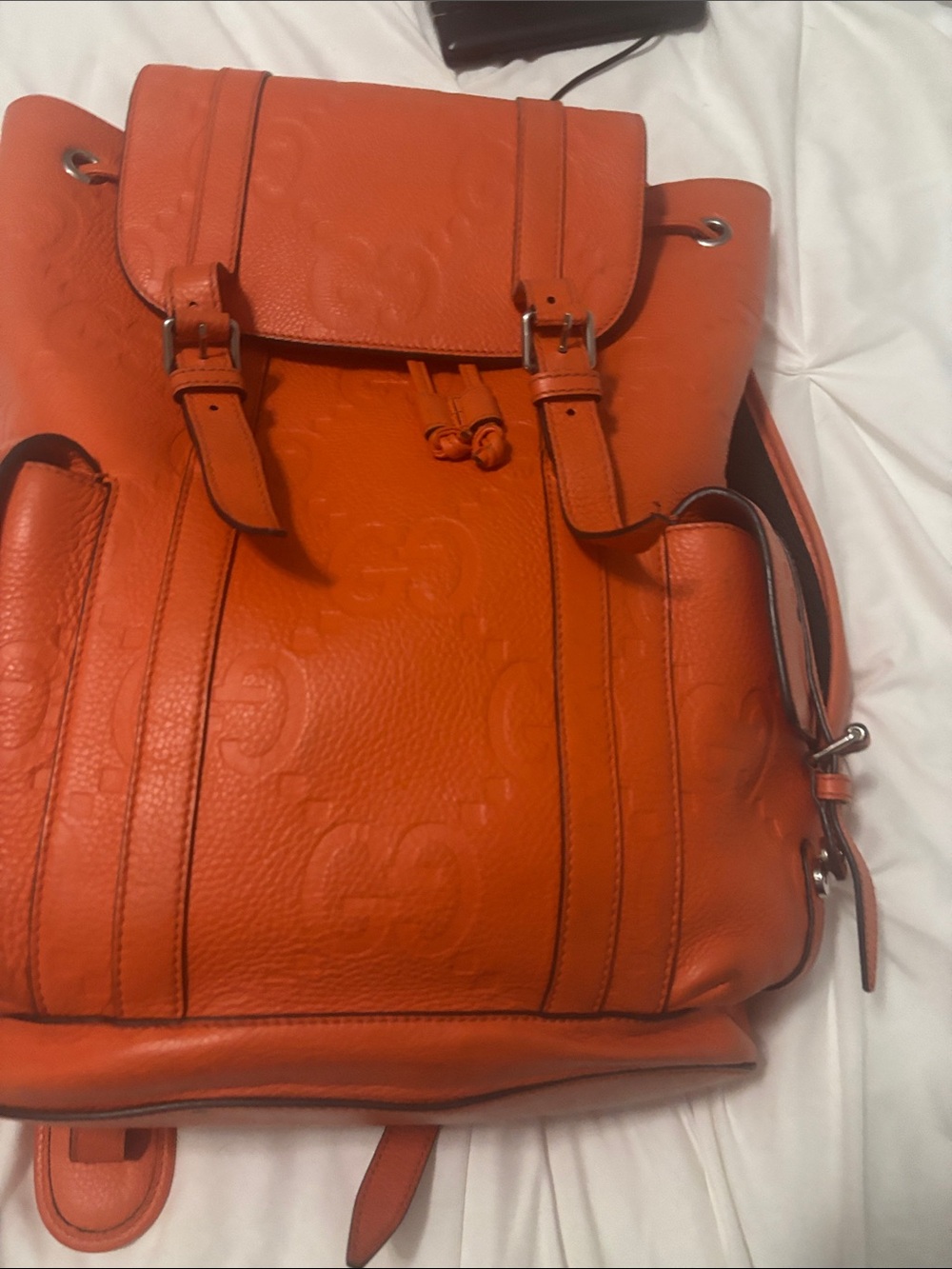 Gucci Orange Embossed GG Leather Backpack